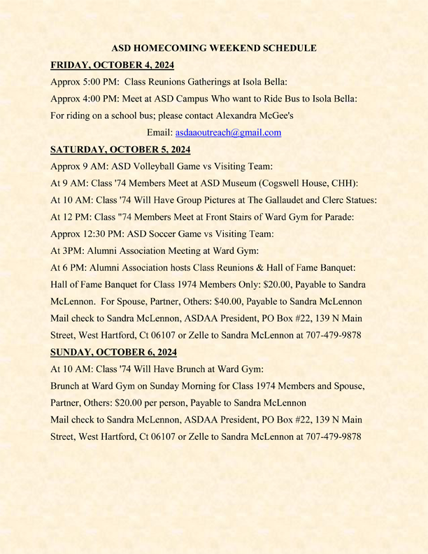 2024 ASD Homecoming Schedule