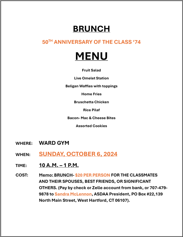 2024 Class 1974 Brunch on Sunday Flyer
